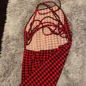 Red and black checkered dress